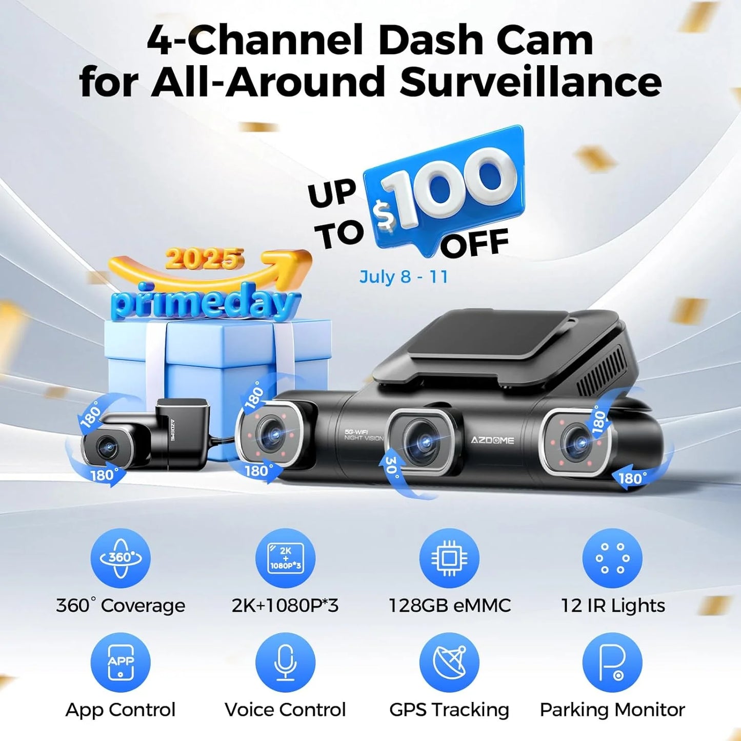 Dashcam 4 Canaux 4K avec GPS - Enregistrement 360° & Vision Nocturne - TOP TAKTIL M660