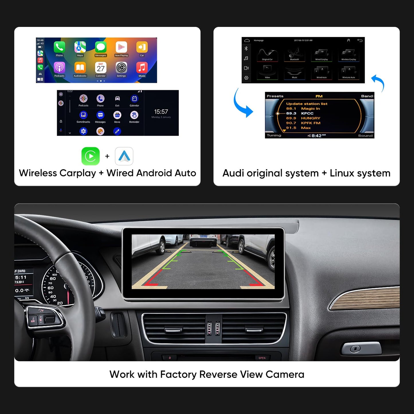 Écran Tactile 10.25″ Wireless Carplay Android Auto pour Audi B8 B8.5 A4 S4 A5 S5 RS4 RS5 2009-2016