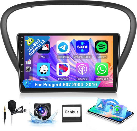 Autoradio Android 13 9 Pouces pour Peugeot 607 (2002-2010)| 4GB RAM + 64GB ROM