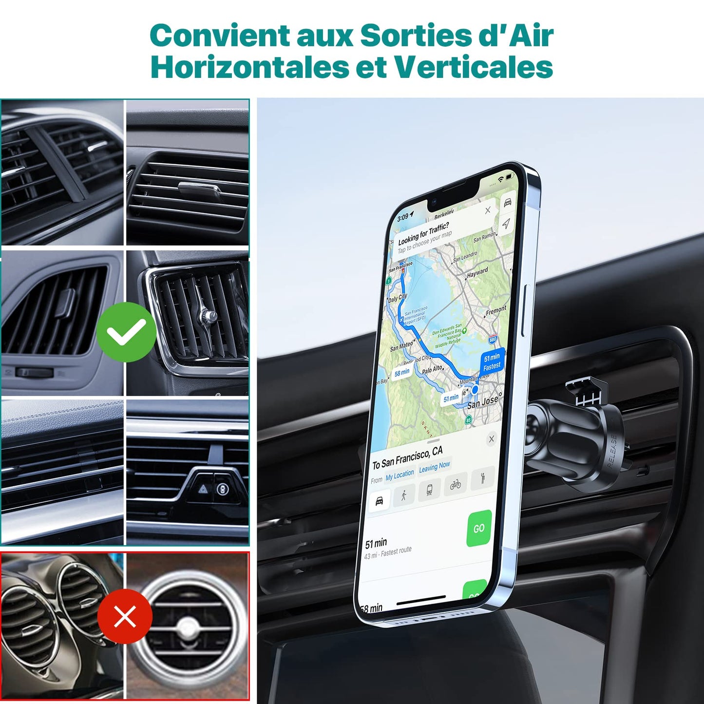 Support magnétique pour téléphone voiture