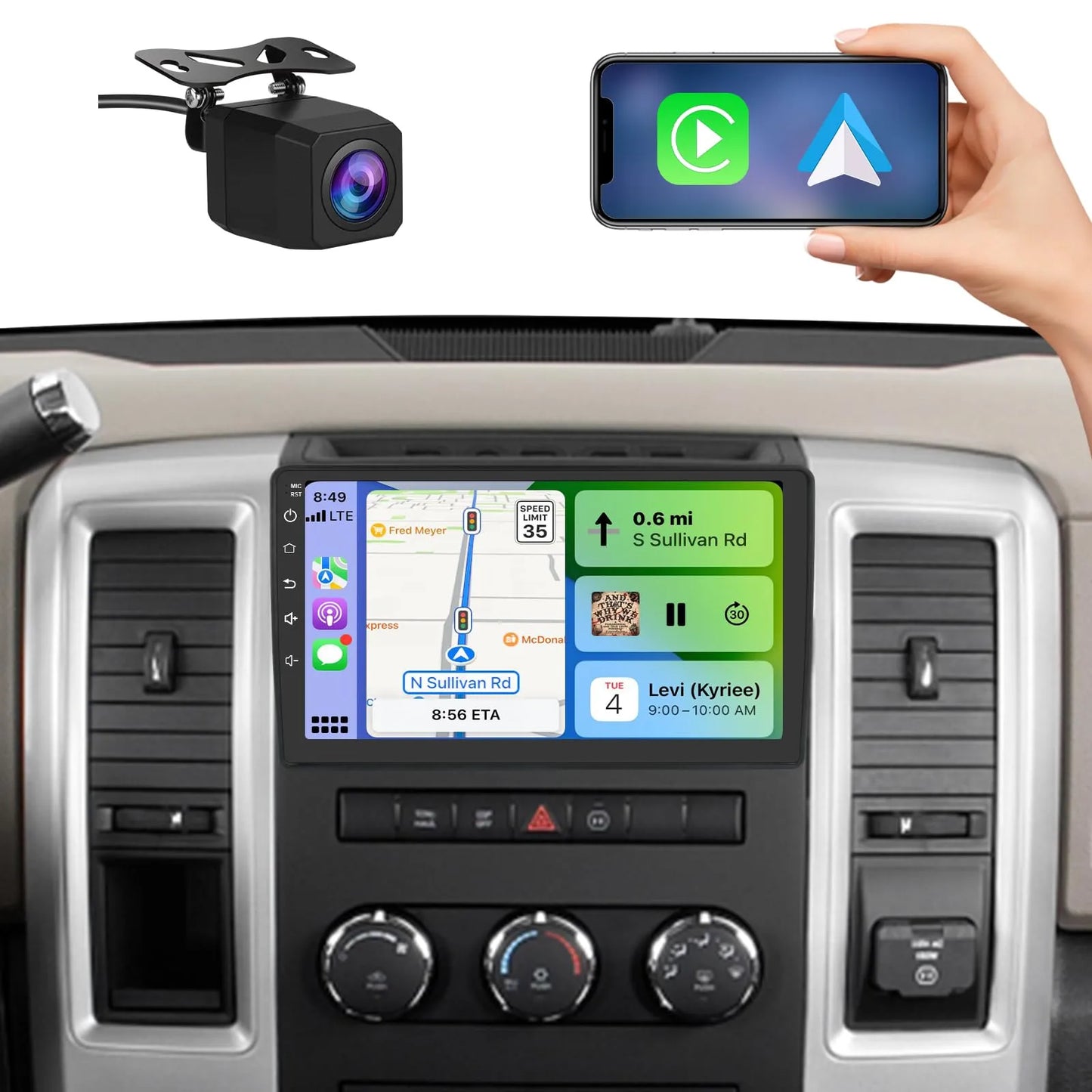 Autoradio Android 13 pour Dodge Ram 1500/2500/3500 (2009-2012) avec CarPlay et Android Auto