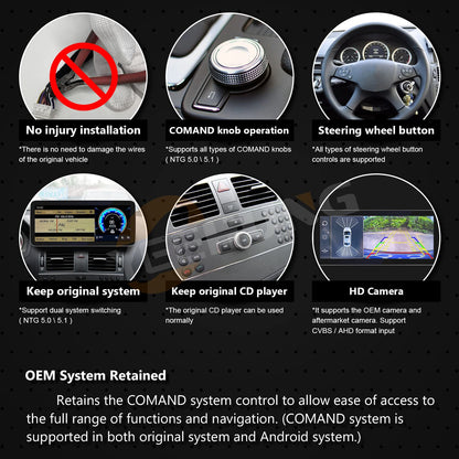 Autoradio Android 13 HD 4+64GB pour Mercedes Benz C A CLA G GLA W204 W176 C117 W463 X156 2012-2015 - CarPlay & Android Auto