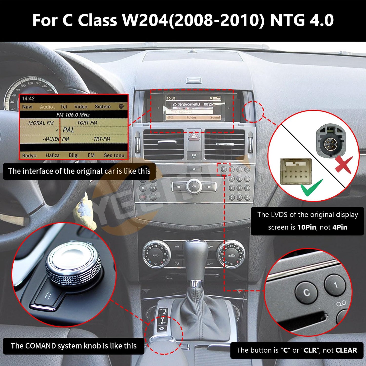 Autoradio Android 13 HD 4+64GB pour Mercedes Benz C A CLA G GLA W204 W176 C117 W463 X156 2012-2015 - CarPlay & Android Auto