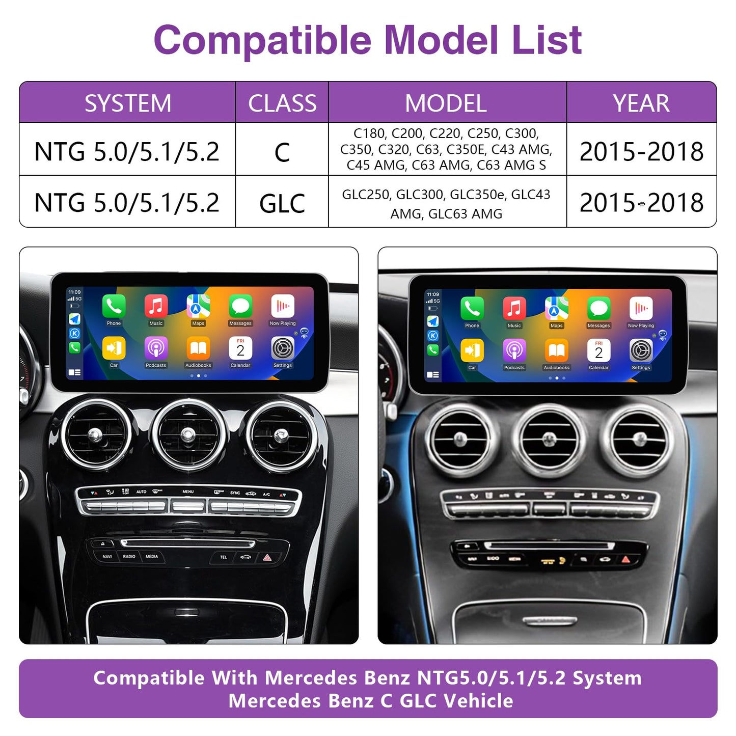 Autoradio Android 13 taille 12.3'' pour Mercedes C/GLC W205 2015-2018 | CarPlay, Android Auto
