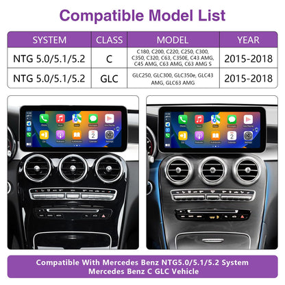 Autoradio Android 13 taille 12.3'' pour Mercedes C/GLC W205 2015-2018 | CarPlay, Android Auto