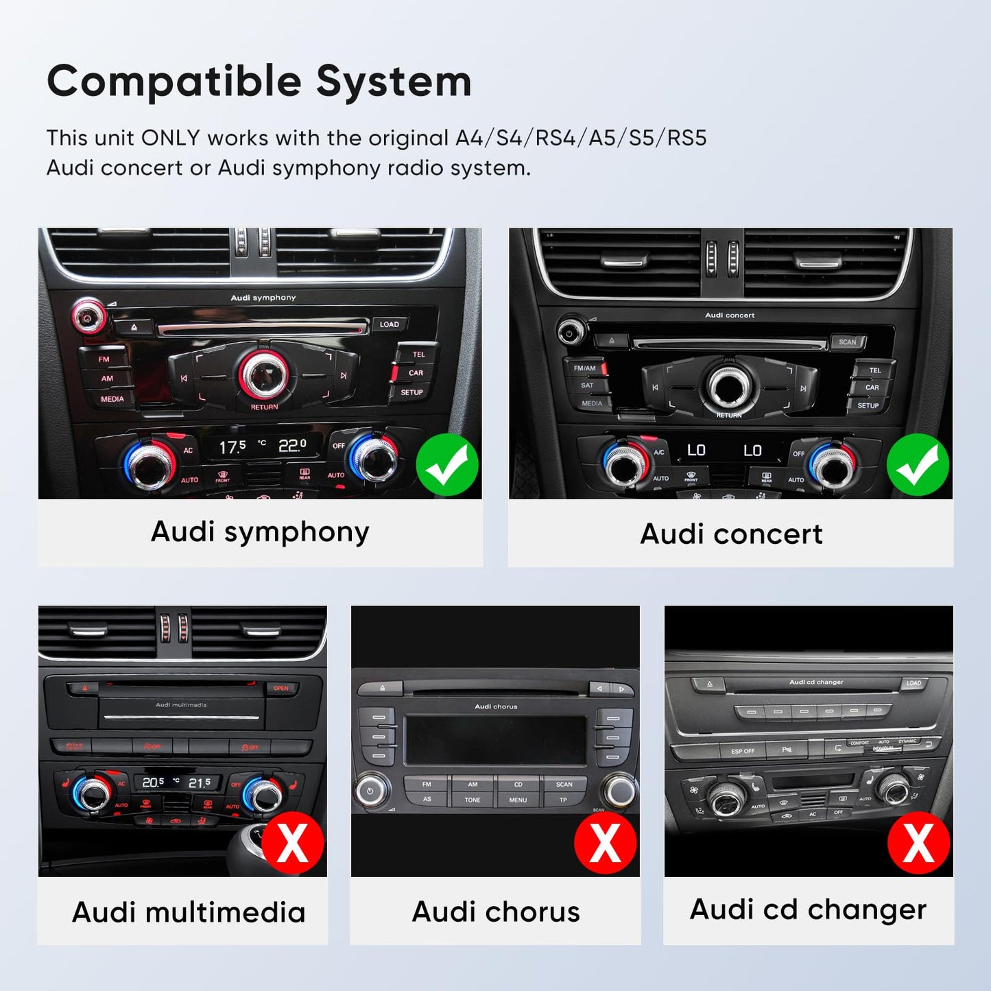 Écran Tactile 10.25″ Wireless Carplay Android Auto pour Audi B8 B8.5 A4 S4 A5 S5 RS4 RS5 2009-2016