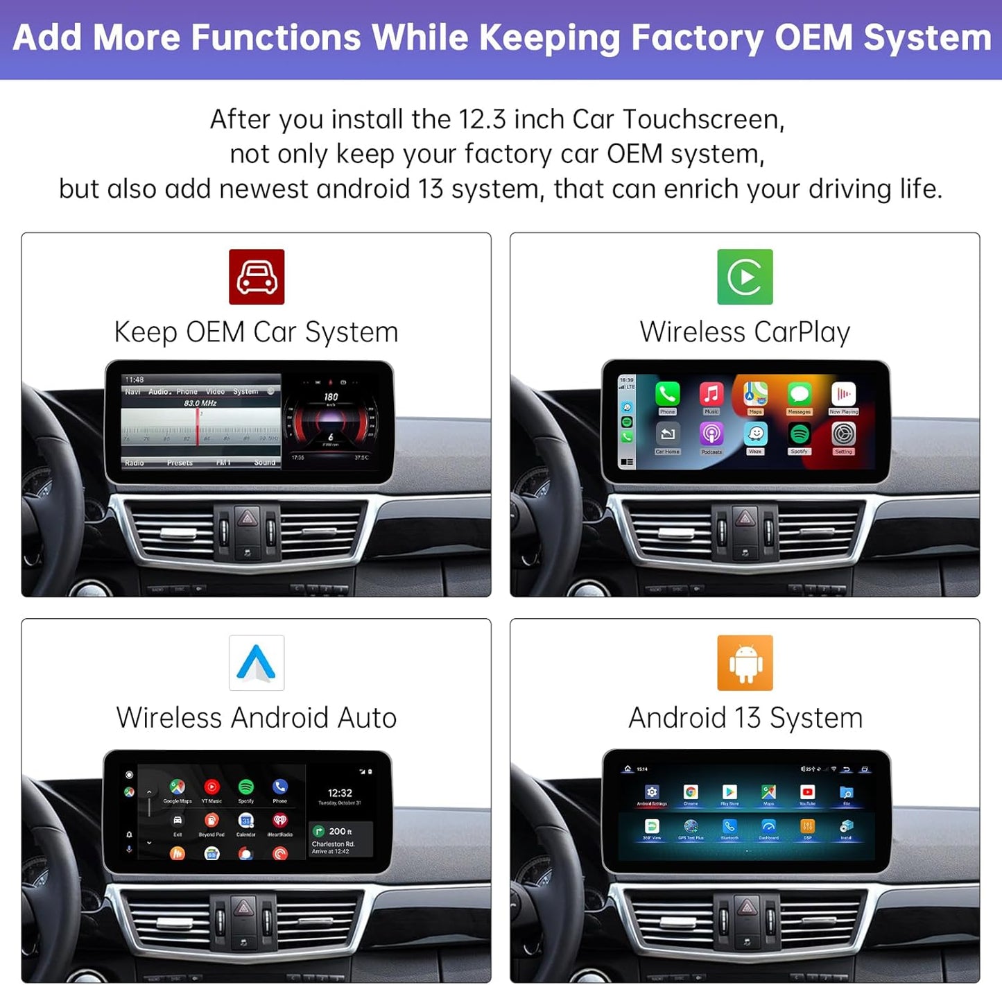 Écran tactile 12.3" Android 13 pour Mercedes Classe E W212 (2009-2014) | Wireless CarPlay, Android Auto, GPS