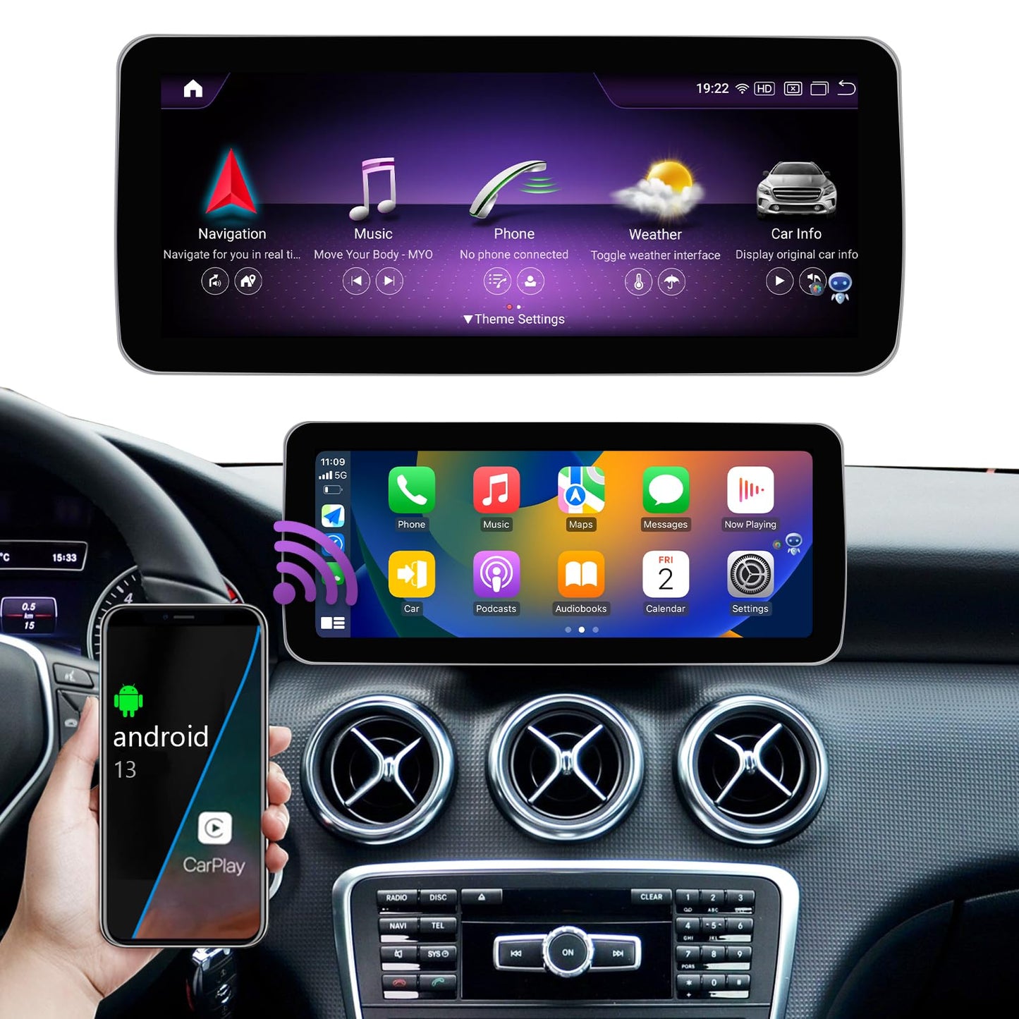 Autoradio Android 13 taille 12.3'' pour Mercedes C/GLC W205 2015-2018 | CarPlay, Android Auto
