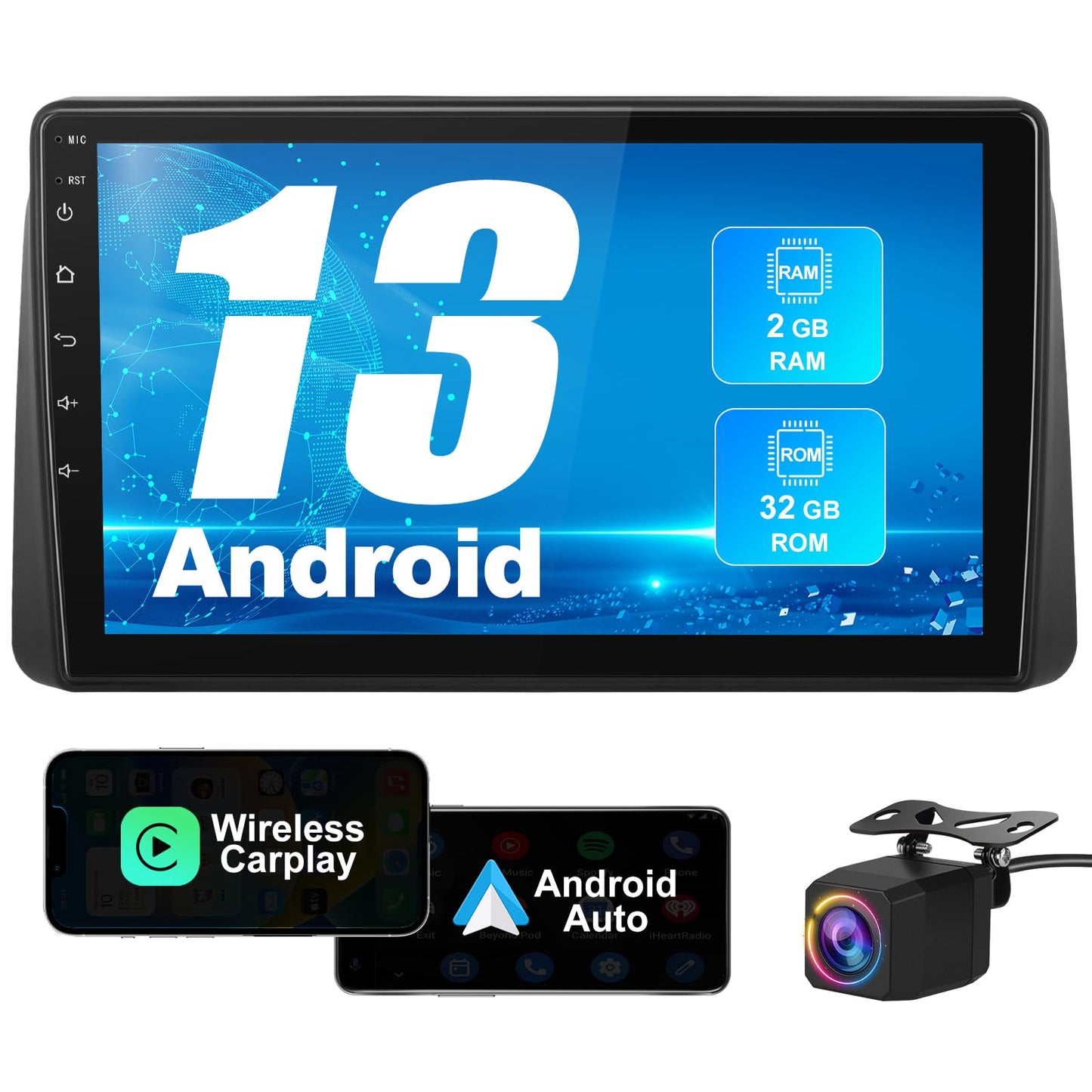 Autoradio stéréo écran tactile 9", Qualcomm 8 cœurs [4 + 64 Go] Android 13, compatible avec Dodge Grand Caravan 2008-2020 et Chrysler Town & Country 2011-2016, CarPlay et Android Auto