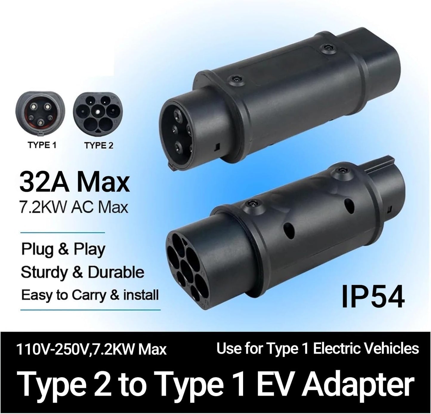 Adaptateur de recharge Type 2 vers Type 1 J1772 – 32A