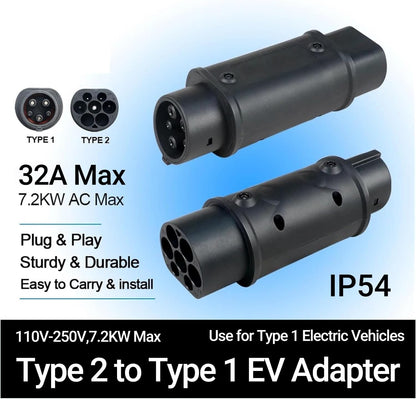 Adaptateur de recharge Type 2 vers Type 1 J1772 – 32A