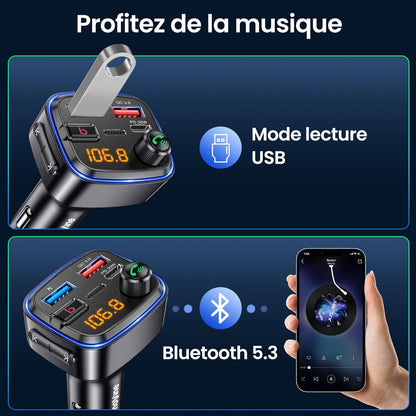 Émetteur Bluetooth Voiture  Kit Main Libre &amp; Charge Rapide USB-C 30W