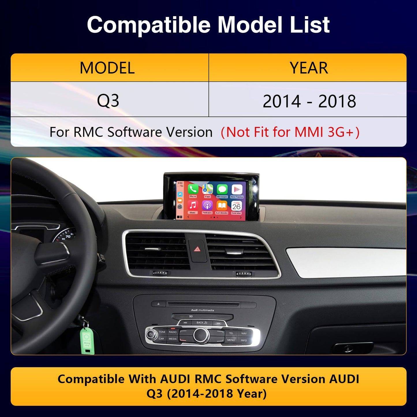 Kit Rétrofit CarPlay & Android Auto Sans Fil pour Audi A3/S3 (2013–2018) – Navigation, Musique, Caméra, Mirroring