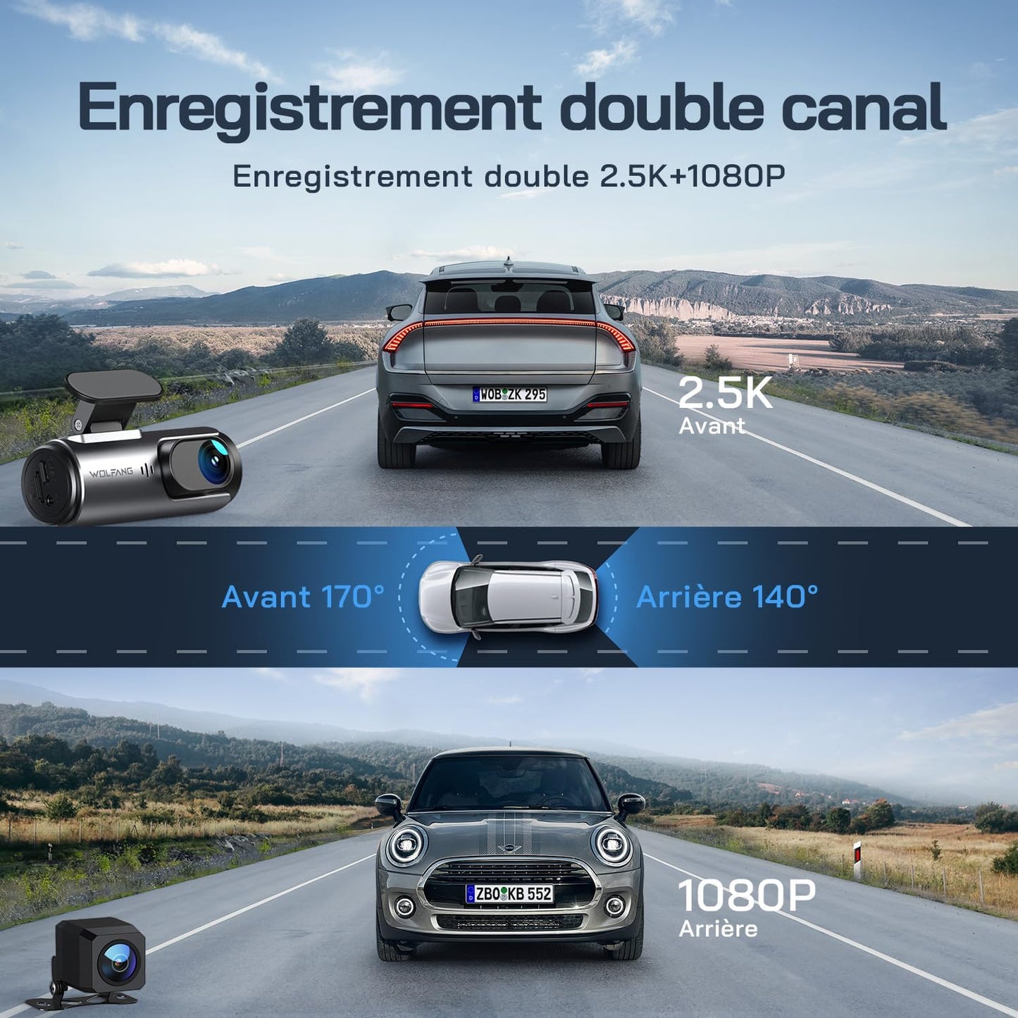 Dashcam 4K Avant/Arrière WiFi - Vision Nuit 170° - Carte 32G incluse