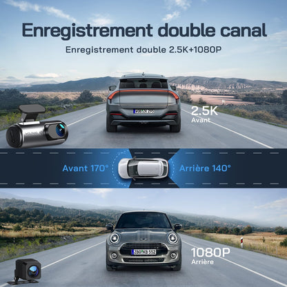 Dashcam 4K Avant/Arrière WiFi - Vision Nuit 170° - Carte 32G incluse