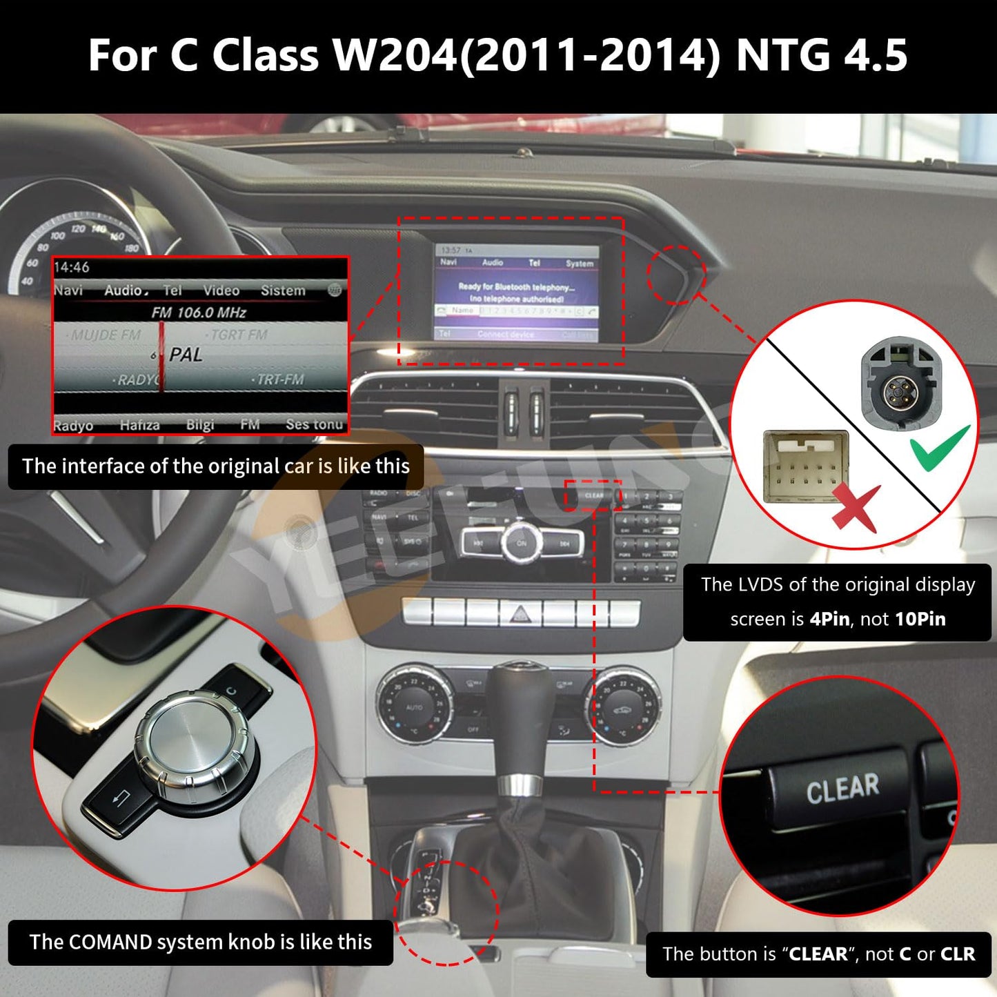 Autoradio Android 13 HD 4+64GB pour Mercedes Benz C A CLA G GLA W204 W176 C117 W463 X156 2012-2015 - CarPlay & Android Auto