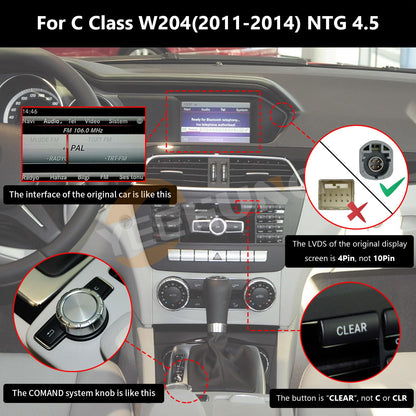 Autoradio Android 13 HD 4+64GB pour Mercedes Benz C A CLA G GLA W204 W176 C117 W463 X156 2012-2015 - CarPlay & Android Auto