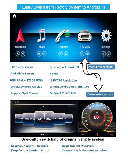 Autoradio Android 13 taille 12.3'' pour Mercedes C/GLC W205 2015-2018 | CarPlay, Android Auto