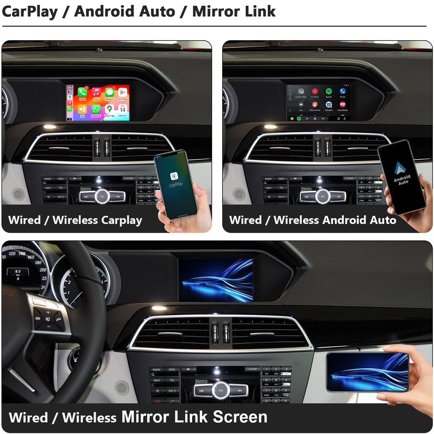 Kit de Rétrofit CarPlay & Android Auto Mercedes-Benz C-Class W205 & GLC X253 (2016-2019, NTG5.0)