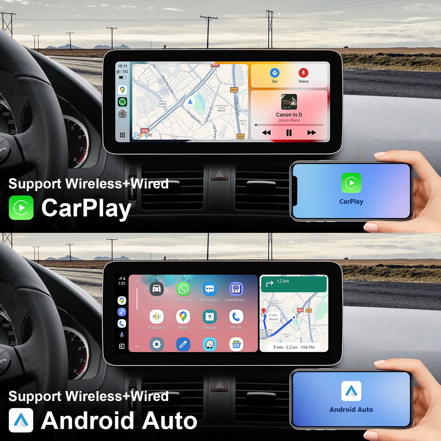 Autoradio Android 13 HD 4+64GB pour Mercedes Benz C A CLA G GLA W204 W176 C117 W463 X156 2012-2015 - CarPlay & Android Auto