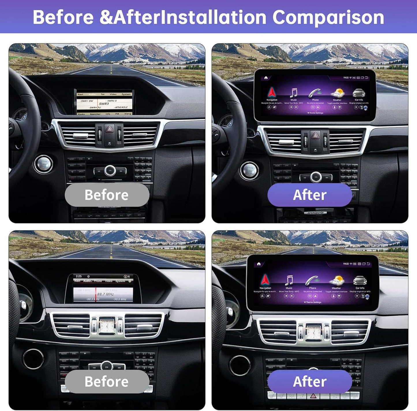 Écran tactile 12.3" Android 13 pour Mercedes Classe E W212 (2009-2014) | Wireless CarPlay, Android Auto, GPS