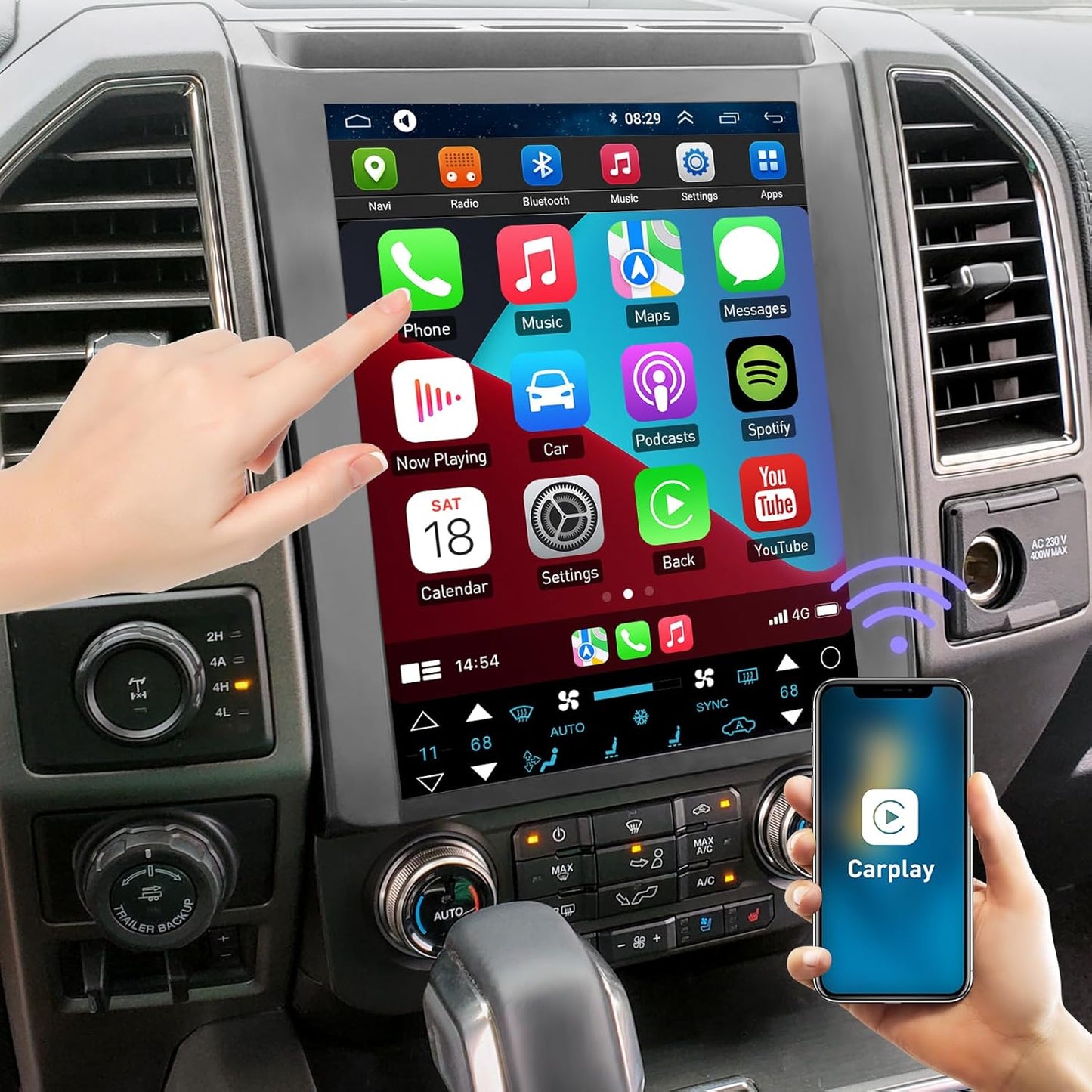 Écran Tesla Style pour Ford F-150 (2015-2020) – Android 13 12.1" Tactile | CarPlay Sans Fil, GPS, Bluetooth, DSP & Commandes au Volant