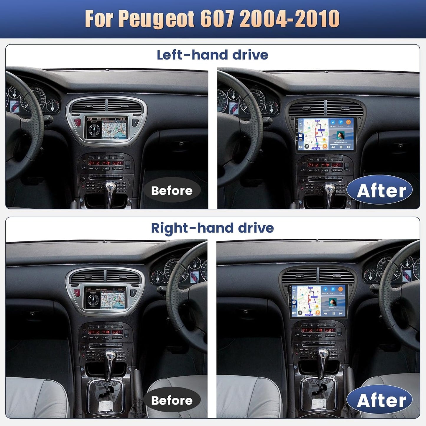 Autoradio Android 13 9 Pouces pour Peugeot 607 (2002-2010)| 4GB RAM + 64GB ROM