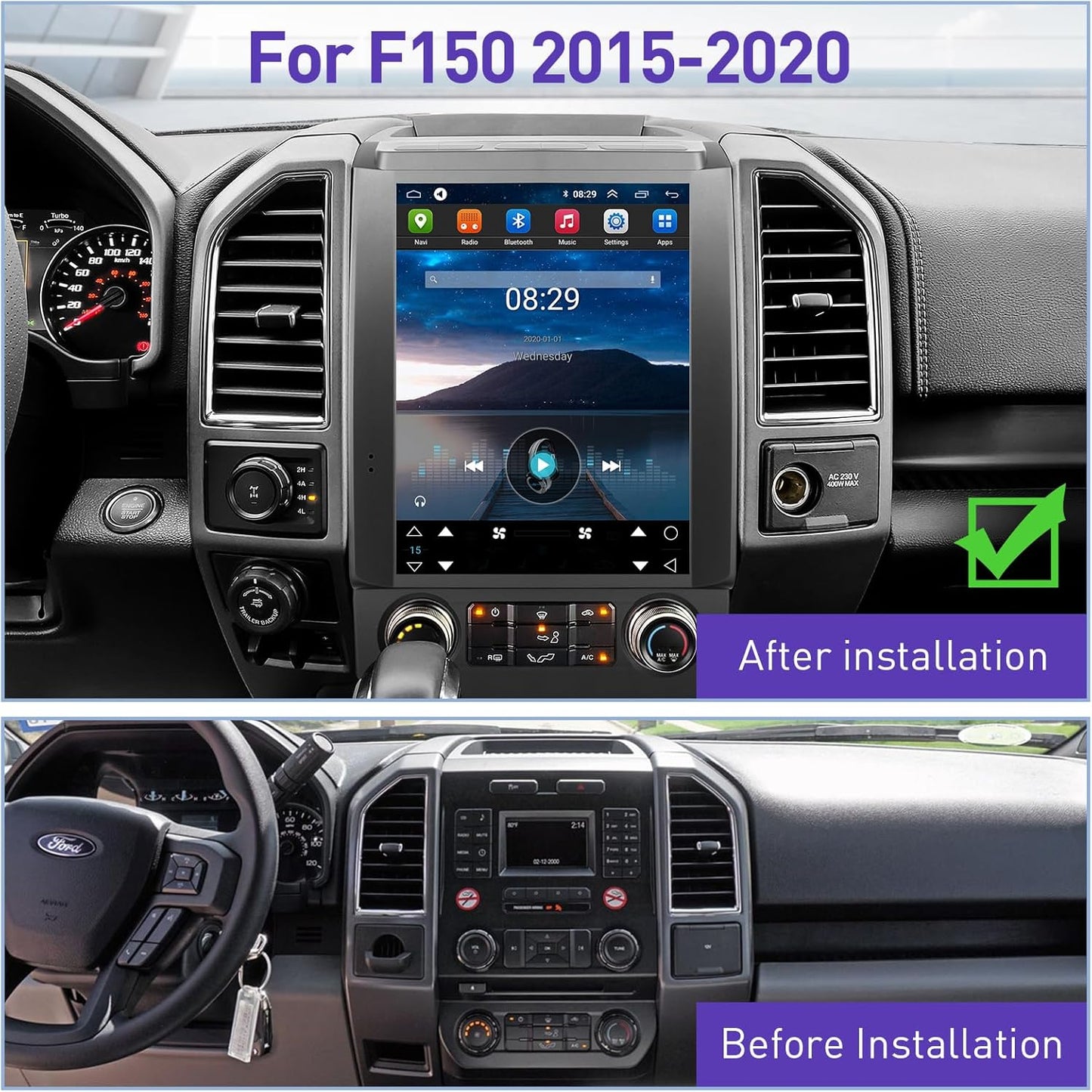 Écran Tesla Style pour Ford F-150 (2015-2020) – Android 13 12.1" Tactile | CarPlay Sans Fil, GPS, Bluetooth, DSP & Commandes au Volant