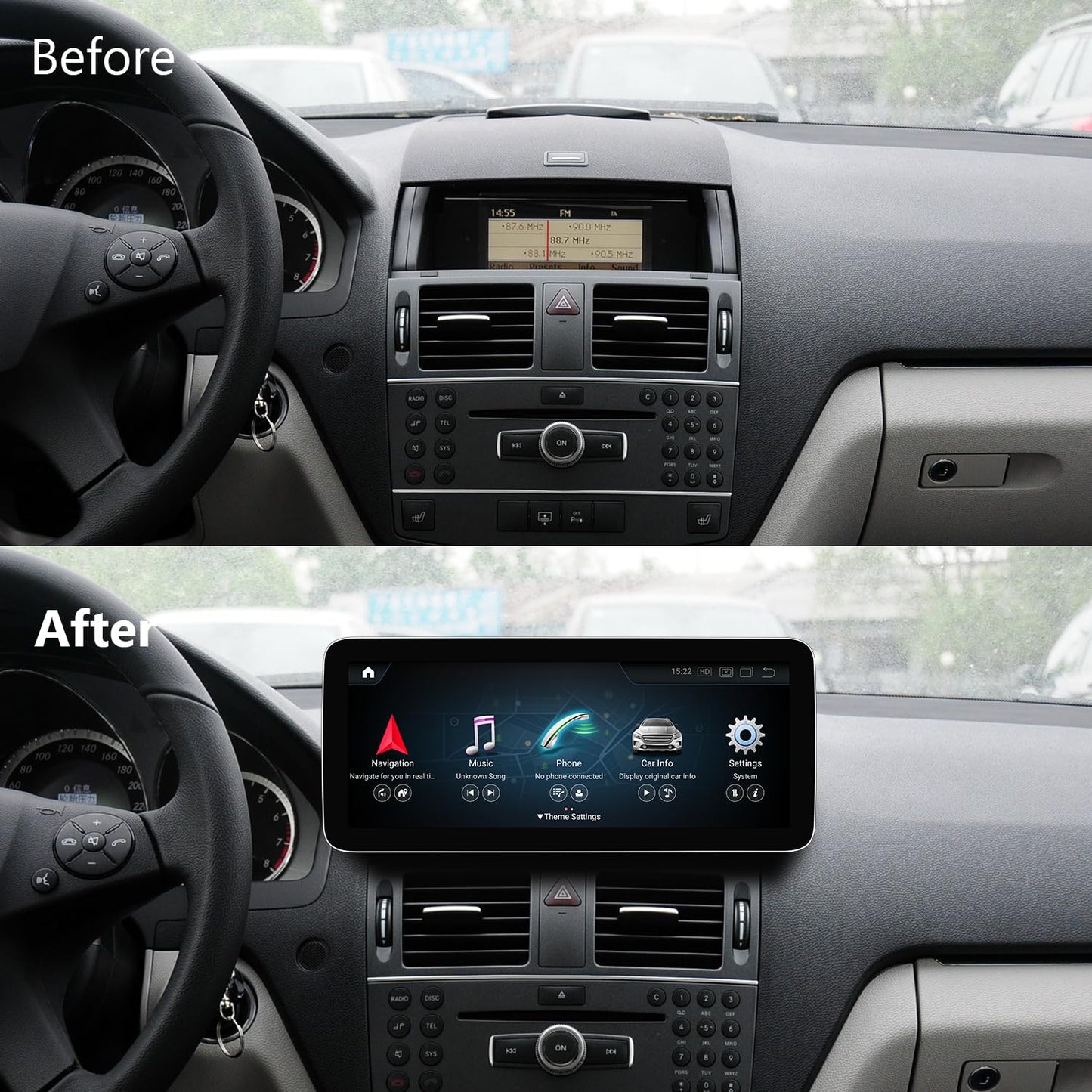Autoradio Android 13 HD 4+64GB pour Mercedes Benz C A CLA G GLA W204 W176 C117 W463 X156 2012-2015 - CarPlay & Android Auto