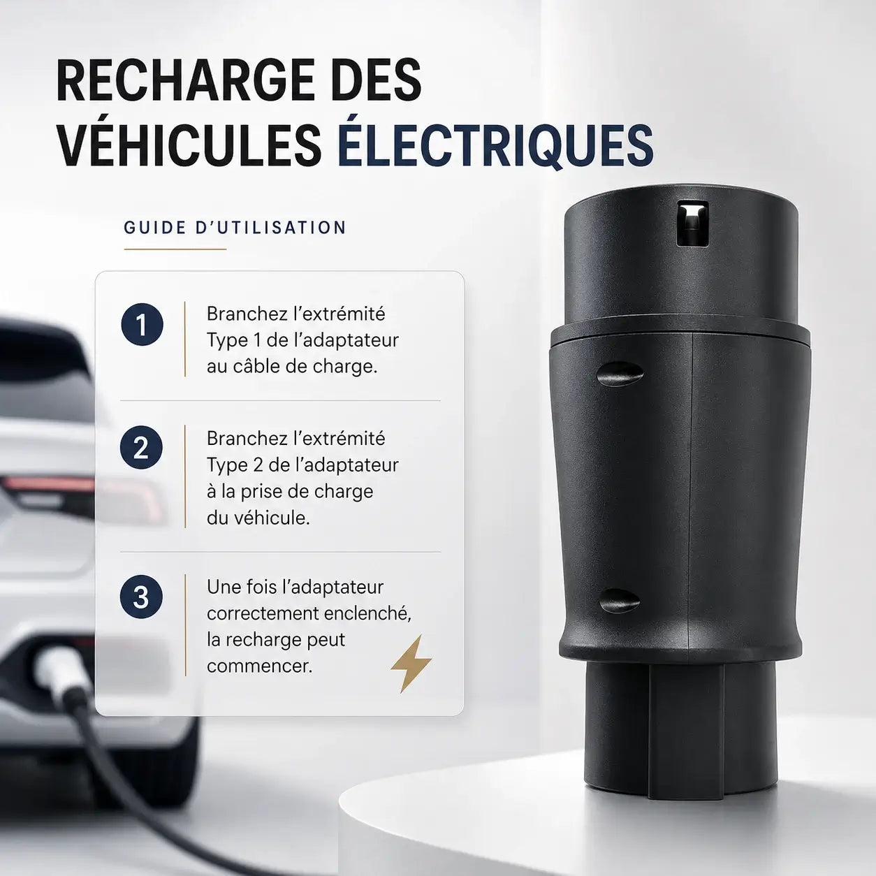 Adaptateur Type 1 J1772 vers Type 2 – 32A