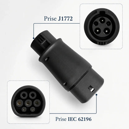 Adaptateur Type 1 J1772 vers Type 2 – 32A