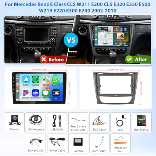Poste Android13//4G-64//Mercedes Classe E W211/Carplay-Android Auto | Autoradio | Android 14 | Écran Tactile | Bluetooth | GPS
