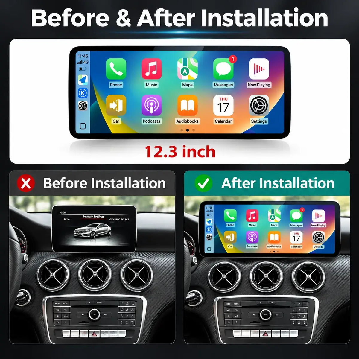 Autoradio Android 15 pour Mercedes Classe A | W176, GLA X156, CLA C117 (NTG 4.5/4.7) | 2013–2015 | CarPlay & Android Auto