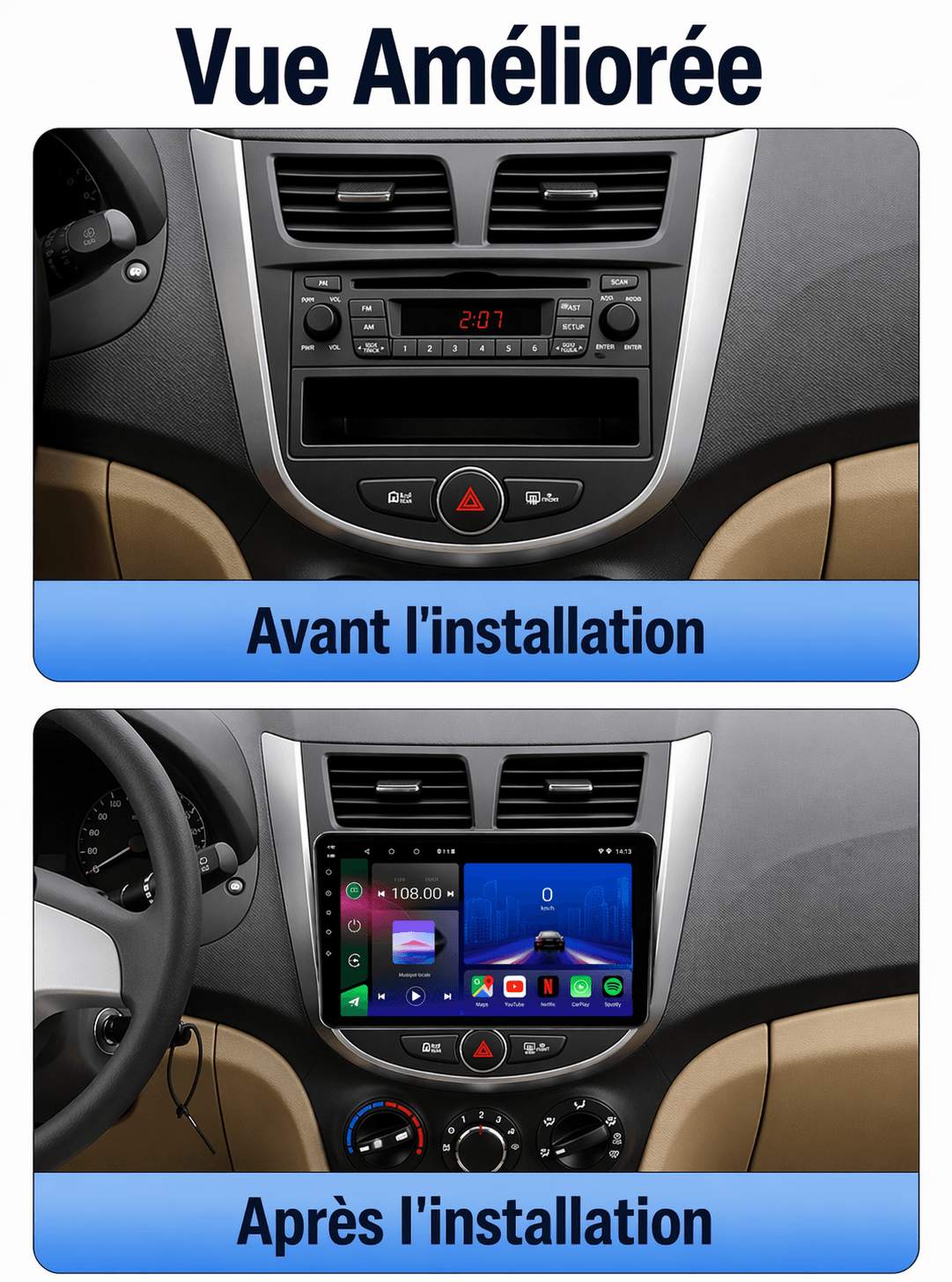 Hyundai Accent | 2011-2016 | Autoradio Android 15 | Carplay et Android Auto