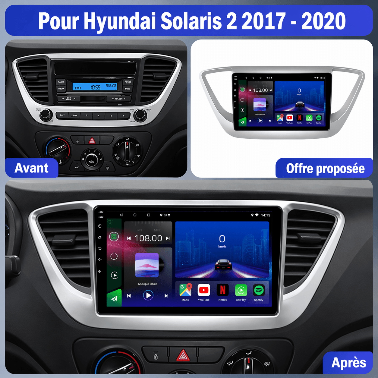 Hyundai Accent | 2017-2020 | Autoradio Android 15 | CarPlay | Android Auto