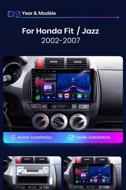 Honda Jazz fit | 2002-2007 | Autoradio Android 15 | Apple CarPlay | Android Auto