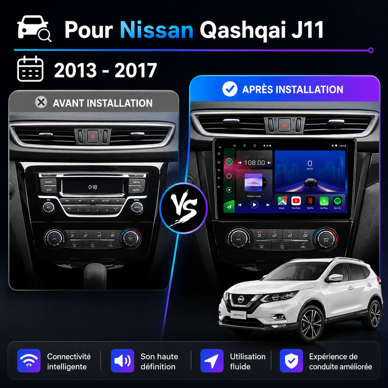 Nissan Qashqai | X-Trail | 2013-2020 | Android 15 Autoradio | Apple CarPlay | Android Auto
