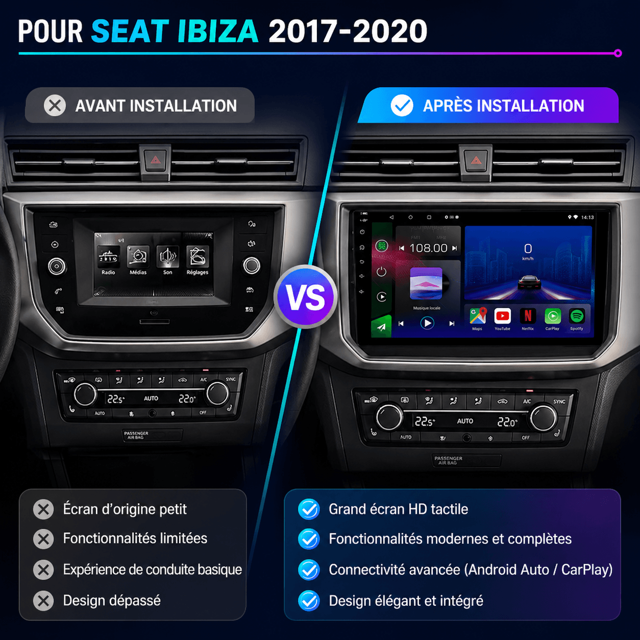 Seat | Ibiza MK5 | Arona | 2017-2020 | Android 15 Autoradio | Apple CarPlay | Android Auto