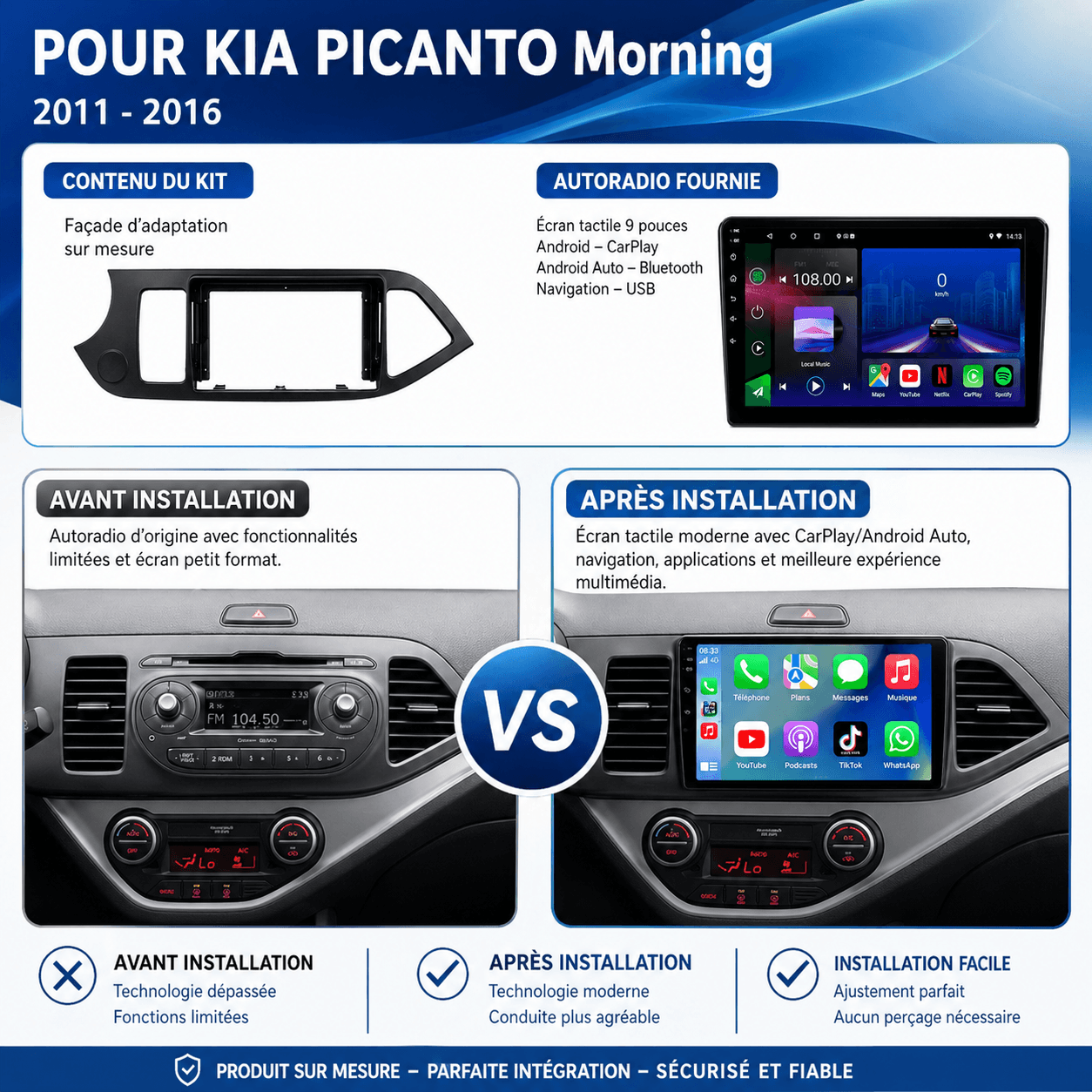 Kia Picanto | 2011-2016 | Android 15 Autoradio | Apple CarPlay | Android Auto