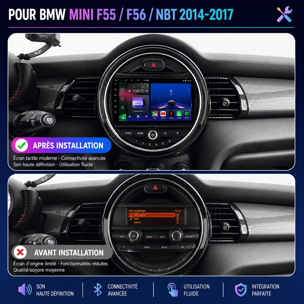 Mini | 2014-2019 | F55 F56| Android 15 Autoradio | Apple CarPlay | Android Auto