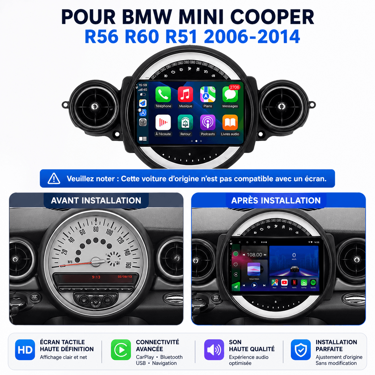 Mini | 2006-2013 | R51 R56 R57 R58 R59 R60 | Android 15 Autoradio | Apple CarPlay | Android Auto