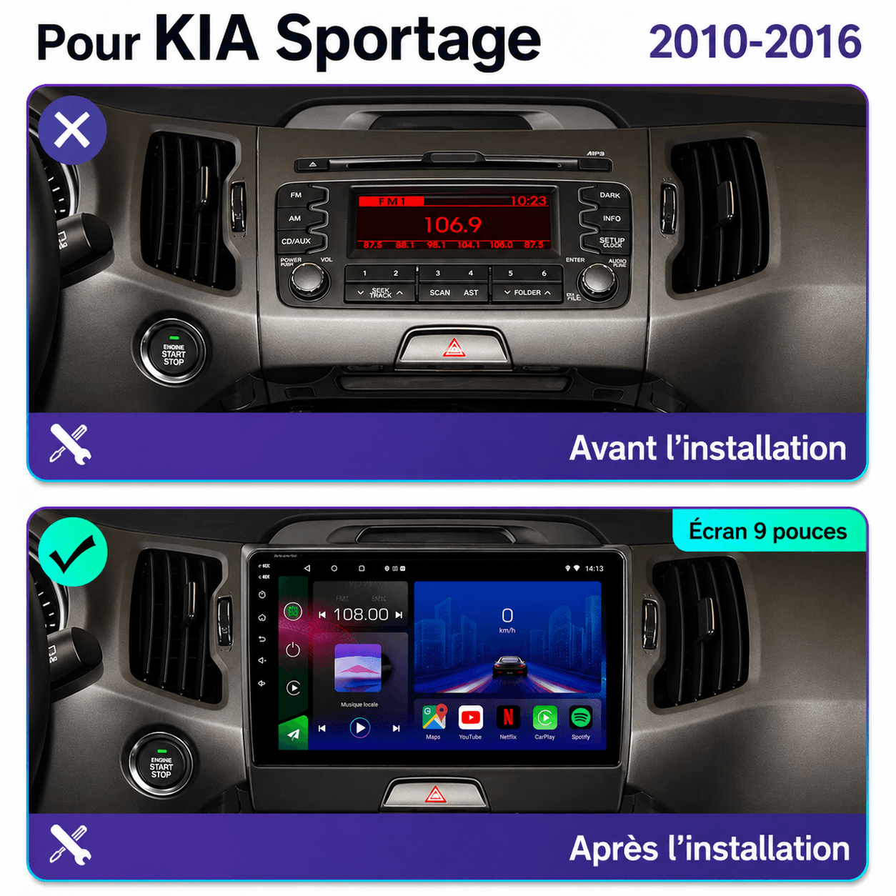 Kia Sportage | 2010-2016 | Android 15 Autoradio | Apple CarPlay | Android Auto