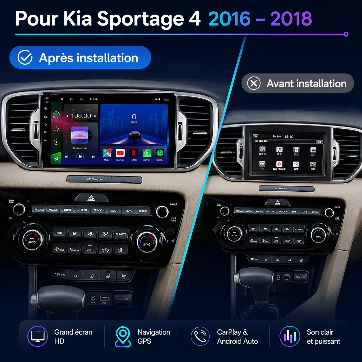 Kia Sportage | 2015-2020 | Android 15 Autoradio | Apple CarPlay | Android Auto