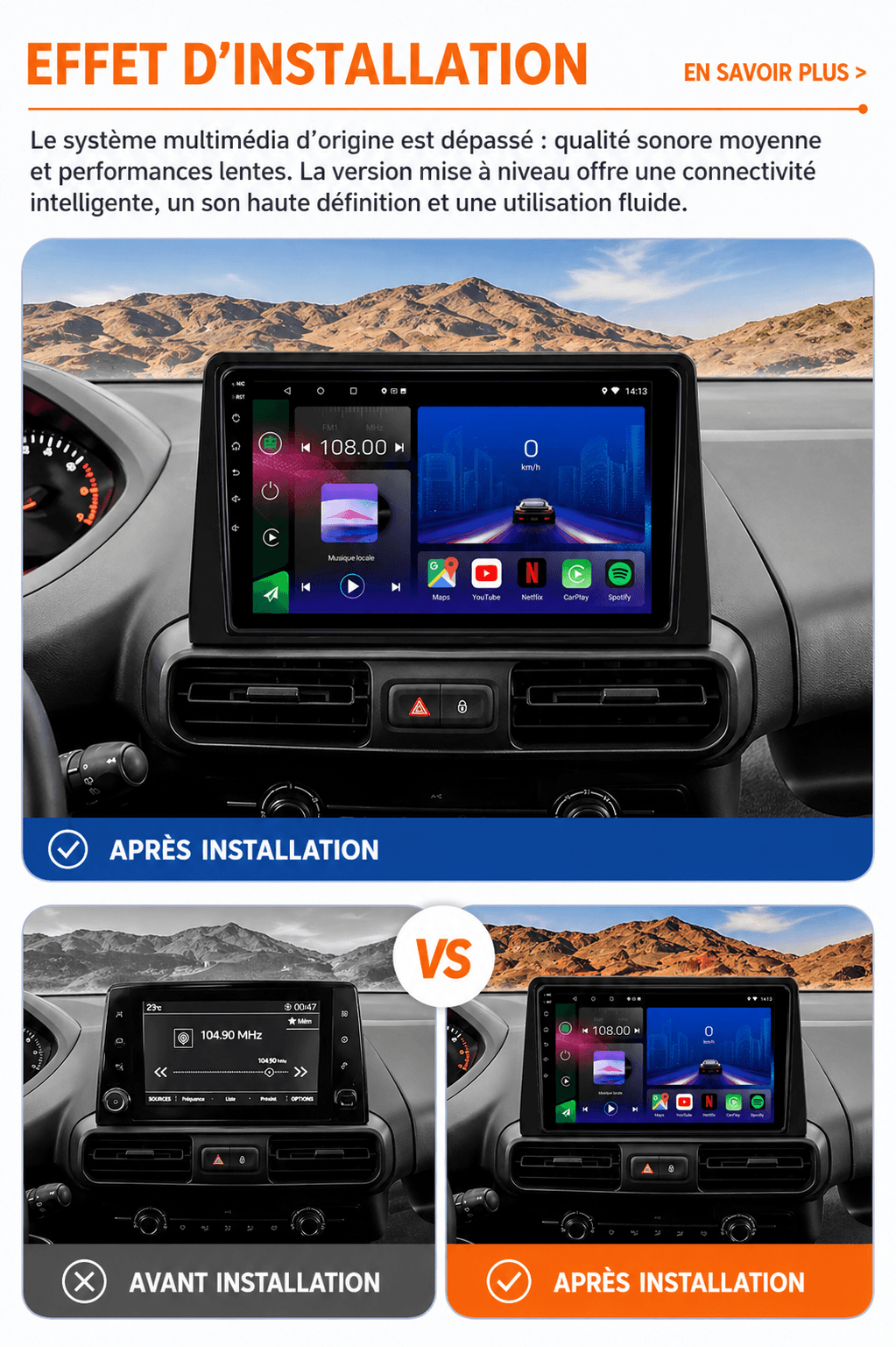 Peugeot Partner, Citroen Berlingo, Opel Combo | 2018-2023 | Autoradio Android 15 | Carplay