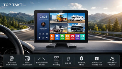 Kamera-Kit 4K 1080P 4 Kanäle mit Touchscreen 10,2″ für Lkw, bus & Wohnmobile – 360°-Sicht, Aufnahme 5 Kanäle, wasserdicht IP69, Bluetooth 5.0, einfache Installation