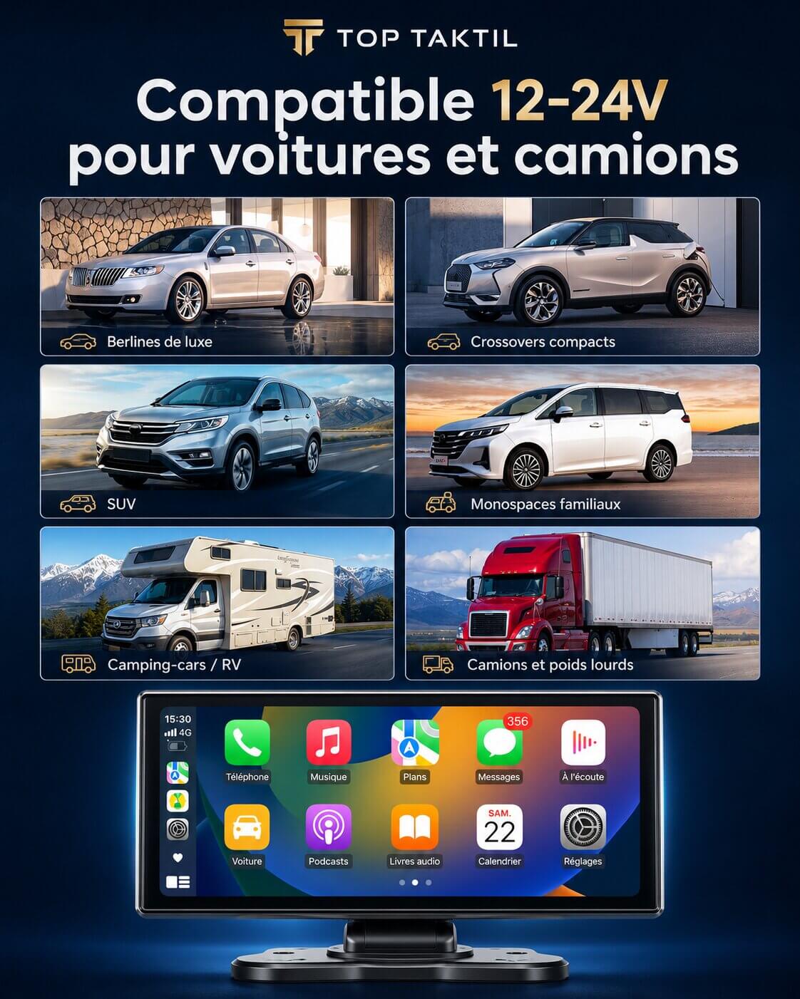 Écran CarPlay; Android Auto sans Installation 11,26 pouces