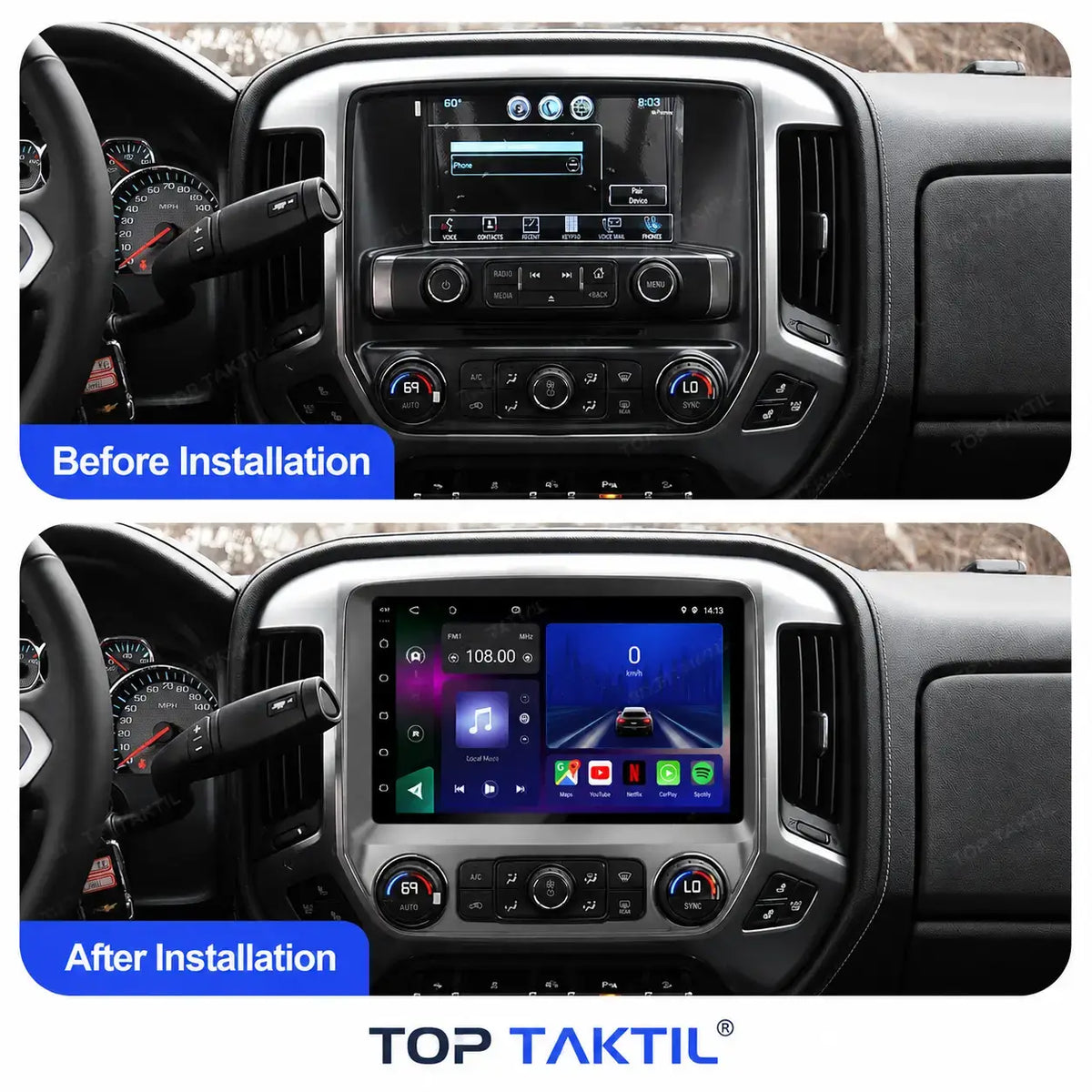 Autoradio 10,1" pour Chevrolet Silverado/GMC Sierra 2014-2018 | CarPlay sans fil, Android Auto