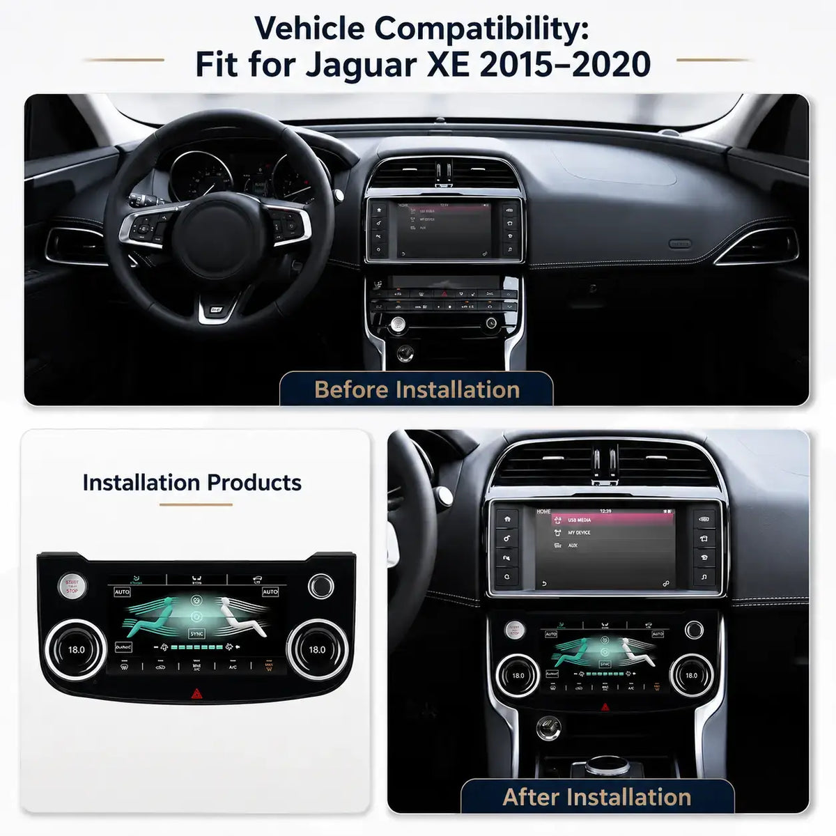 Écran tactile 10″ de contrôle de climatisation pour Jaguar XE, XEL, XF, XFL & F-PACE (2015–2020)