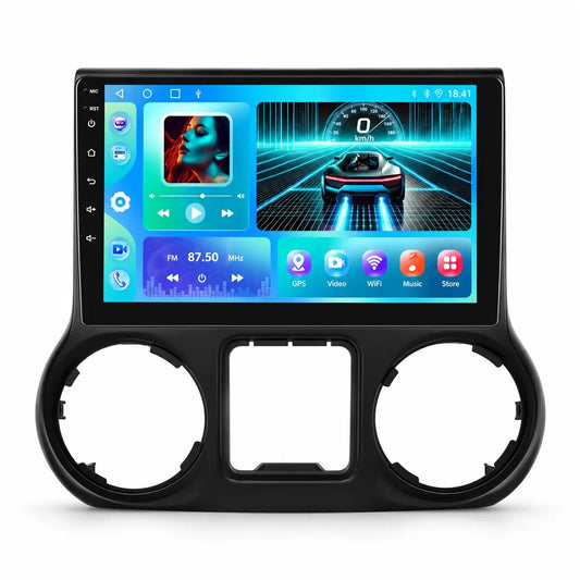 Autoradio Android 10,1″ pour Jeep Wrangler 2011–2014 : 2+64 Go, GPS, DSP, Bluetooth, Wi-Fi, CarPlay sans fil / Android Auto, commandes au volant