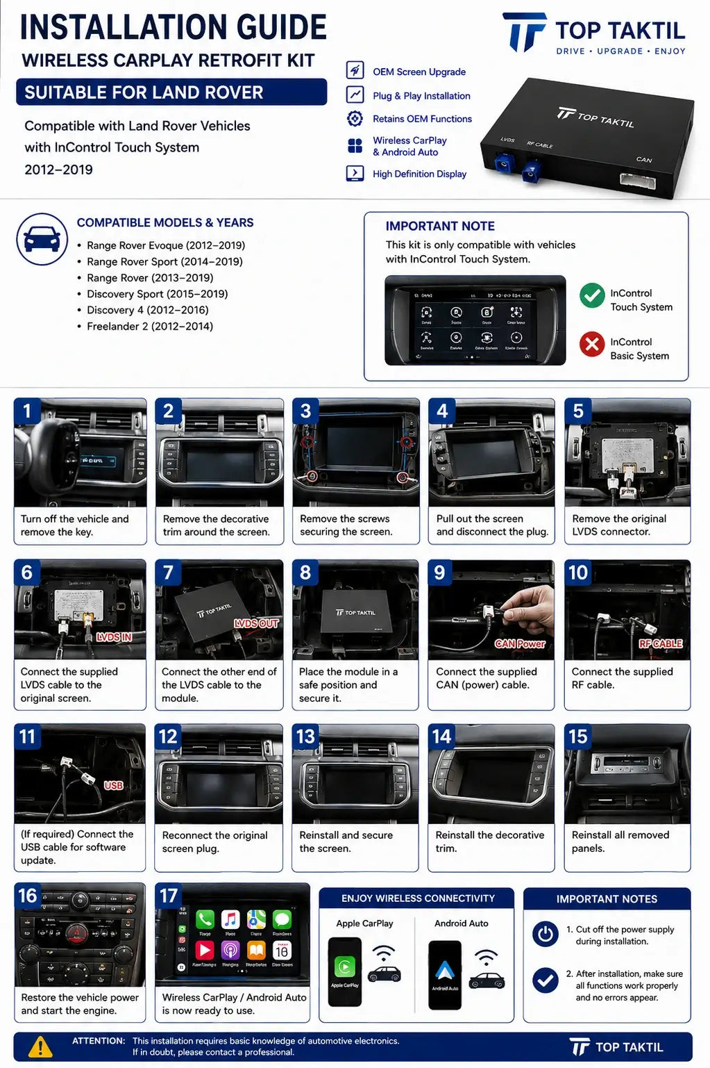 Kit de reequipamiento CarPlay inalámbrico para Land Rover – Transforma tu vehículo en un coche conectado